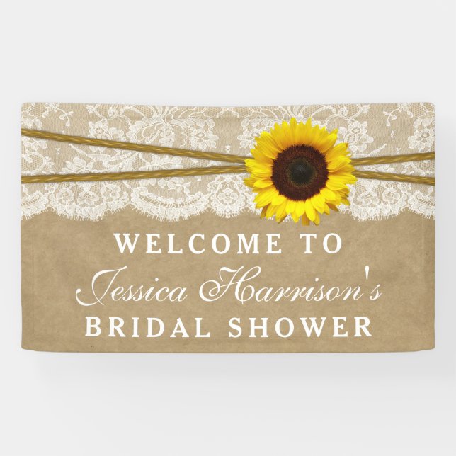 Rustic Sunflower, Kraft & Lace Bridal Shower Banner (Horizontal)