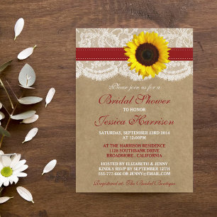 Rustic Sunflower, Kraft & Lace Bridal Shower Invitation