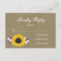 Rustic Sunflower Kraft Paper Wedding RSVP Cards