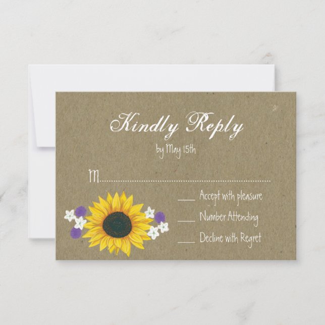 Rustic Sunflower Kraft Paper Wedding RSVP Cards (Front)