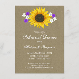 Rustic Sunflower Kraft Rehearsal Dinner Invites