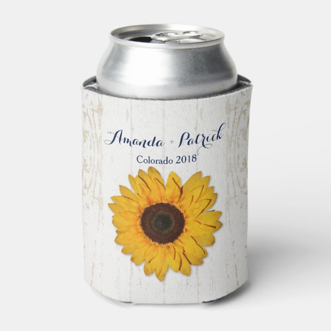 Rustic Sunflower Lace and Burlap Can Cooler Favour (Can Front)