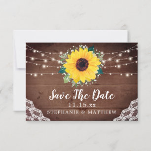 Rustic Sunflower Lace Babys Breath Lights Wedding Save The Date