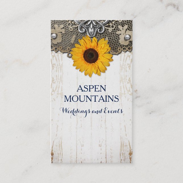 Rustic Sunflower Lace & Burlap Business Cards (Front)