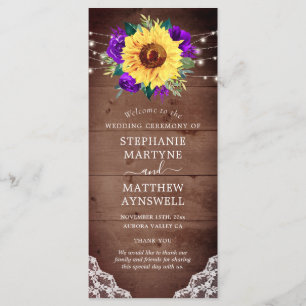 Rustic Sunflower Lace Purple Rose Fall Wedding Programme