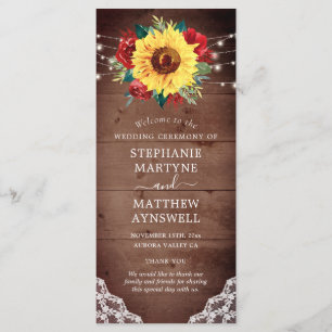 Rustic Sunflower Lace Red Rose Fall Wedding Programme