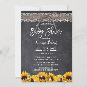 Rustic Sunflower Lace Twine Chalkboard Baby Shower Invitation