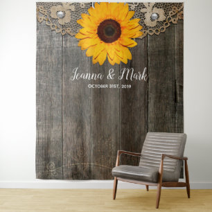Rustic Sunflower Lace Wedding Photo Booth Backdrop Tapestry