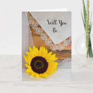 Rustic Sunflower Lace Will You Be My Bridesmaid Invitation