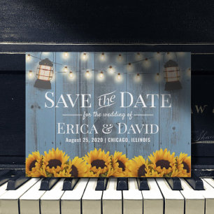 Rustic Sunflower Lantern Dusty Blue Save the Date Announcement Postcard