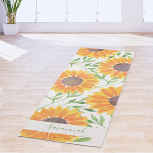 Rustic Sunflower Leaves Personalised Name Yoga Mat