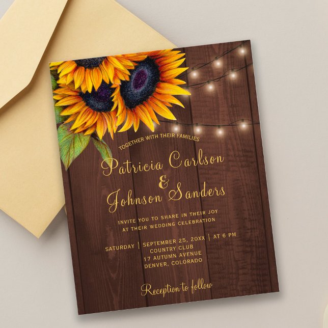 Rustic sunflower lights barn wood budget wedding (Creator Uploaded)