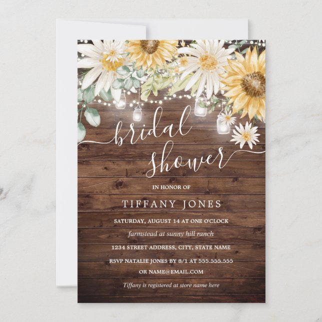 Rustic Sunflower Lights Bridal Shower Invite (Front)