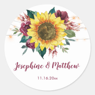 Rustic Sunflower Lights Floral Wedding Classic Round Sticker