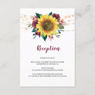 Rustic Sunflower Lights Floral Wedding Reception Enclosure Card