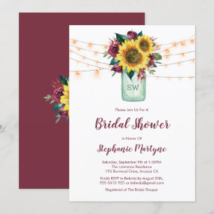 Rustic Sunflower Lights Mason Jar Bridal Shower Invitation