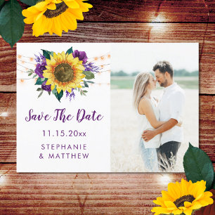 Rustic Sunflower Lights Purple Photo Save The Date