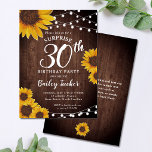 Rustic Sunflower & Lights Surprise 30th Birthday Invitation<br><div class="desc">This design features pretty painted, watercolor sunflowers on a rustic wood background accented with string lights. Click the customise button for more flexibility in modifying the text or moving the graphics! Variations of this design as well as coordinating products are available in our shop, zazzle.com/store/doodlelulu. Contact us if you need...</div>