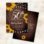 Rustic Sunflower & Lights Surprise 50th Birthday Invitation<br><div class="desc">This design features pretty painted, watercolor sunflowers on a rustic wood background accented with string lights. Click the customise button for more flexibility in modifying the text or moving the graphics! Variations of this design as well as coordinating products are available in our shop, zazzle.com/store/doodlelulu. Contact us if you need...</div>