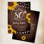 Rustic Sunflower & Lights Surprise 80th Birthday Invitation<br><div class="desc">This design features pretty painted, watercolor sunflowers on a rustic wood background accented with string lights. Click the customise button for more flexibility in modifying the text or moving the graphics! Variations of this design as well as coordinating products are available in our shop, zazzle.com/store/doodlelulu. Contact us if you need...</div>