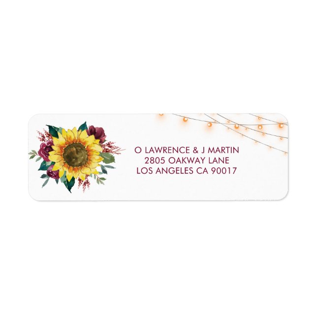Rustic Sunflower Lights Wedding Address (Front)
