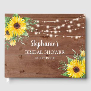 Rustic Sunflower Lights Wood Bridal Shower Guest Book