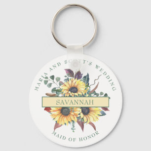 Rustic Sunflower Maid of Honour Button Keychain