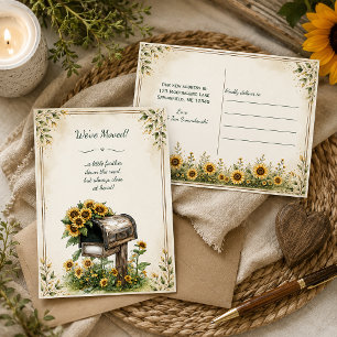 Rustic Sunflower Mailbox "We've Moved" Holiday Postcard