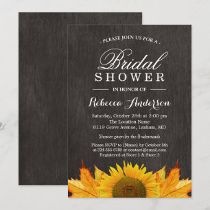 Rustic Sunflower Maple Leaves Wood Bridal Shower Invitation