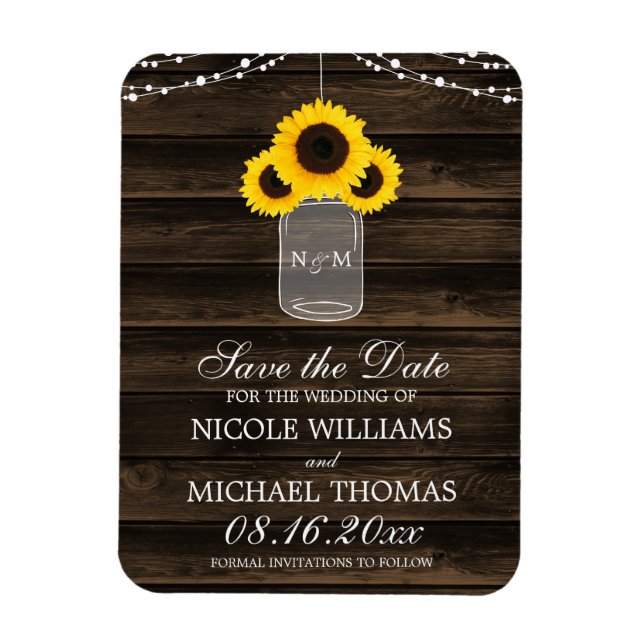 Rustic Sunflower Mason Jar Barn Wood Save the Date Magnet (Vertical)