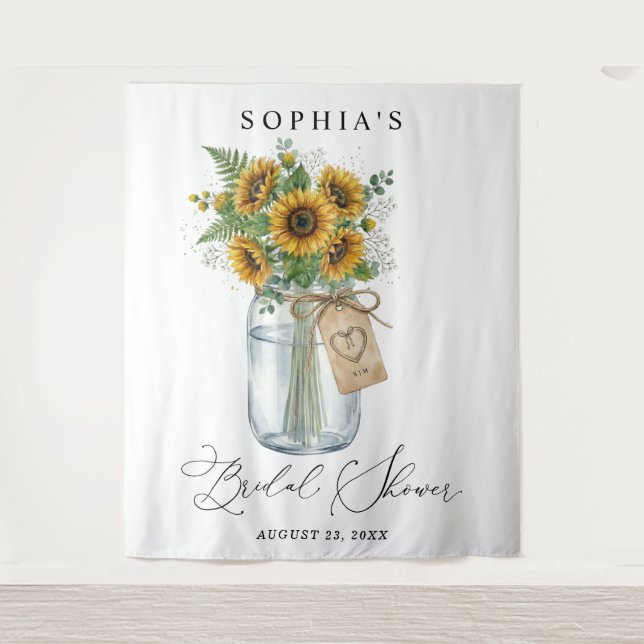 Rustic Sunflower Mason Jar Bridal Shower Tapestry (Front)