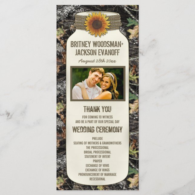 Rustic Sunflower Mason Jar Camo Wedding Programs Programme (Front)