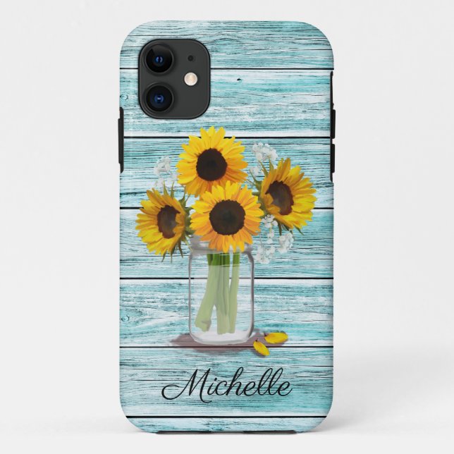 Rustic Sunflower Mason Jar Case-Mate iPhone Case (Back)