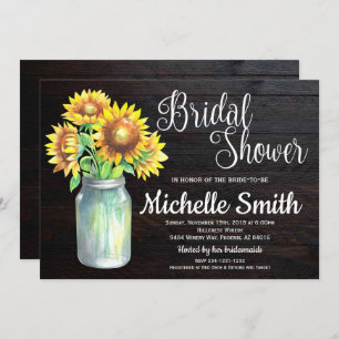 Rustic Sunflower Mason Jar Country Bridal Shower Invitation