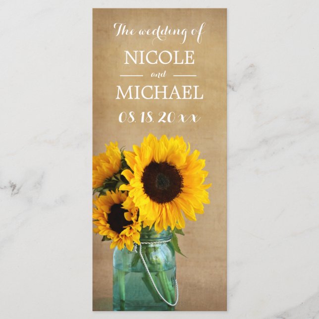 Rustic Sunflower Mason Jar Country Wedding Program Programme (Front)