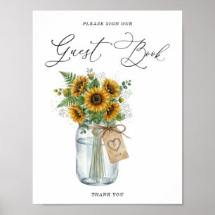 Rustic Sunflower Mason Jar Guest Book Sign