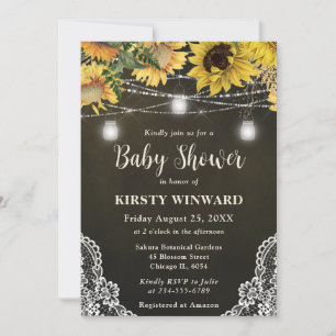 Rustic Sunflower & Mason Jar Lights Baby Shower Invitation
