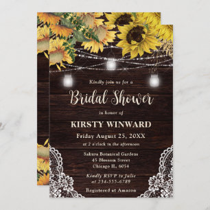 Rustic Sunflower & Mason Jar Lights Bridal Shower Invitation