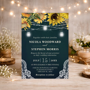 Rustic Sunflower & Mason Jar Lights Wedding Invitation
