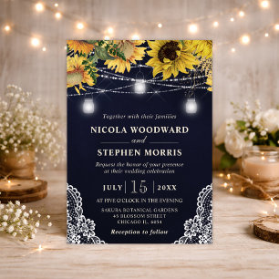 Rustic Sunflower & Mason Jar Lights Wedding Invitation