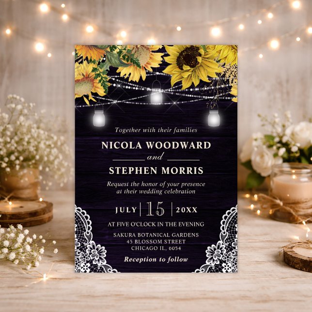 Rustic Sunflower & Mason Jar Lights Wedding Invitation (Creator Uploaded)
