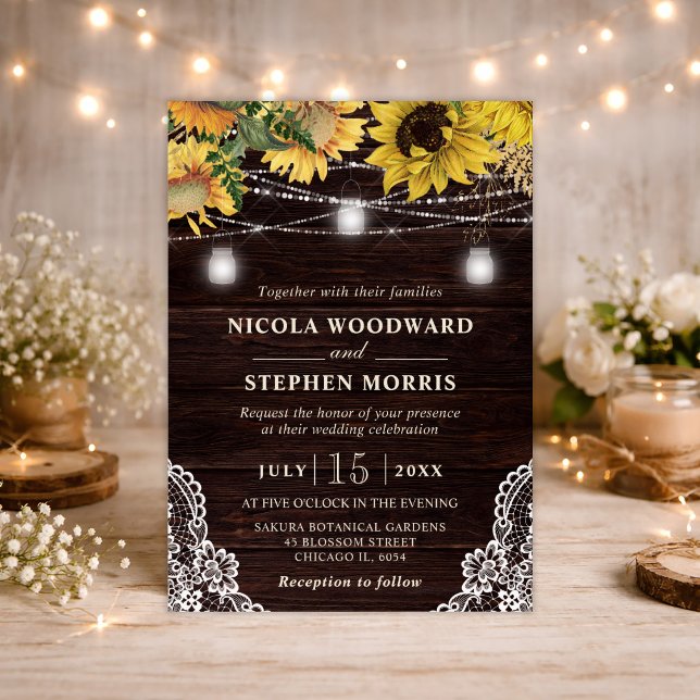 Rustic Sunflower & Mason Jar Lights Wedding Invitation (Creator Uploaded)