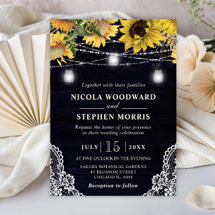 Rustic Sunflower & Mason Jar Lights Wedding Invitation