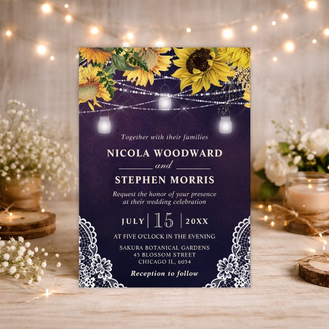 Rustic Sunflower & Mason Jar Lights Wedding Invitation (Creator Uploaded)