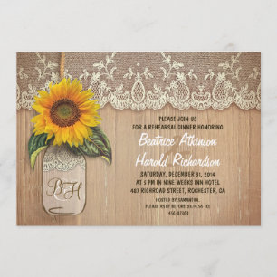 rustic sunflower mason jar rehearsal dinner invitation