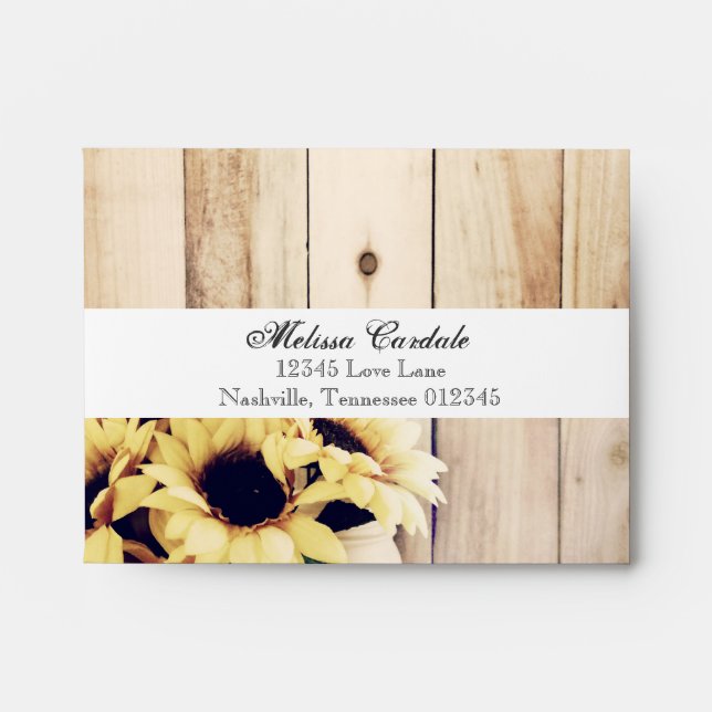 Rustic Sunflower Mason Jar RSVP Return Envelopes (Front)