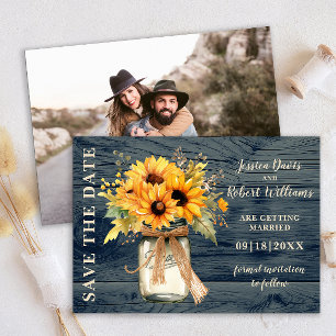 Rustic Sunflower Mason Jar Save the Date Card