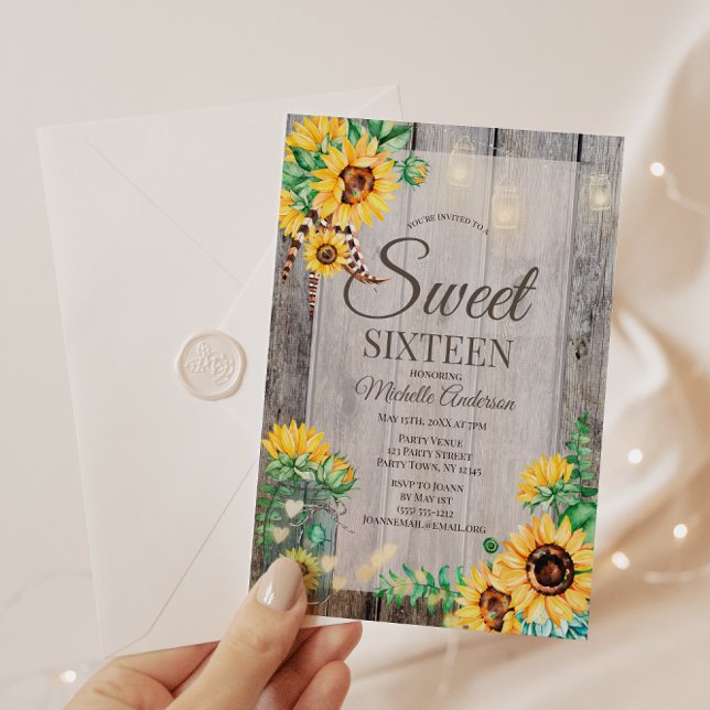 Rustic Sunflower Mason Jar Sweet Sixteen Invitation (Creator Uploaded)