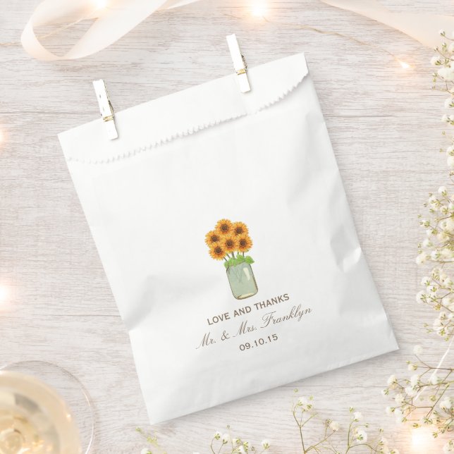Rustic Sunflower Mason Jar Wedding Favour Bag (Clipped)