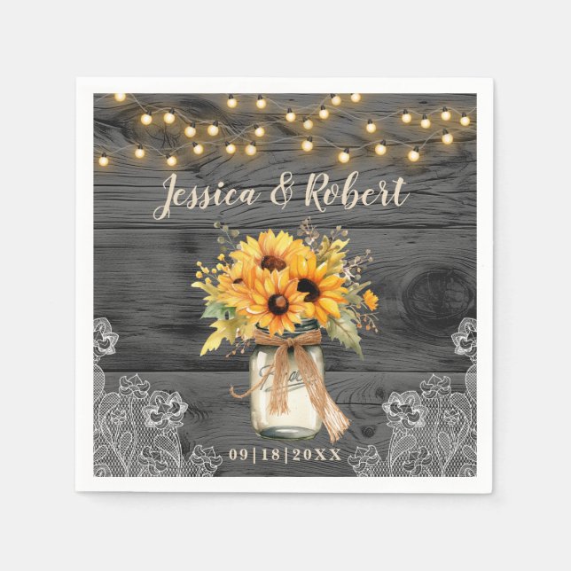 Rustic Sunflower Mason Jar Wedding Napkins (Front)